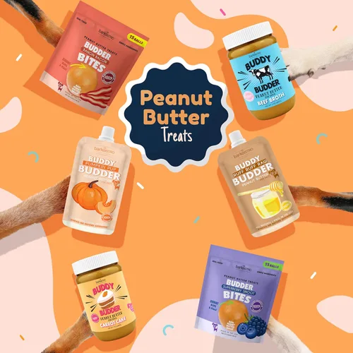 Vista 3 de BUDDY BUDDER Pumpkin Pup + Ruff Ruff Raw Red Dog Enrichment Mat Combo, 100% mantequilla de maní natural, golosinas saludables para perros, fabricado