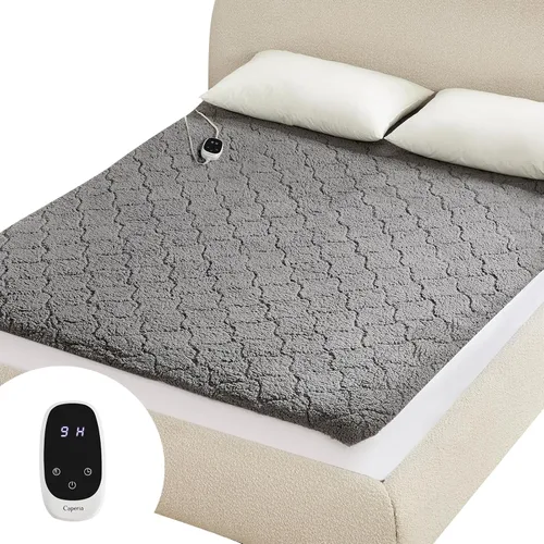 Caperia Protector de colchón térmico individual, protector de colchón eléctrico con 9 ajustes de calor, función de memoria, calentamiento rápido,