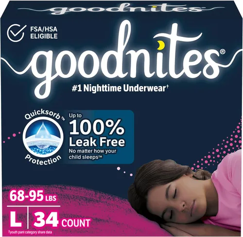 Vista 22 de Goodnites Ropa interior nocturna para niñas, talla XXL (120-165 libras), 54 unidades, el embalaje puede variar