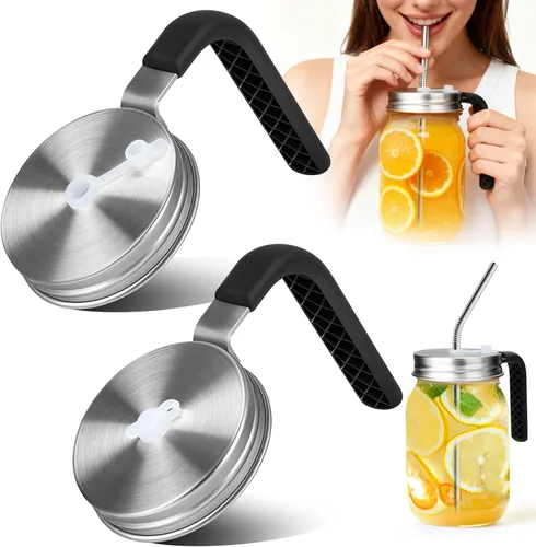 Vista 17 de Tapa de Pico Vertedor para Frasco Mason de Acero Inoxidable con Mango, Tapas de Pico Vertedor Abatible de Boca Ancha para Frascos Mason, Cubierta