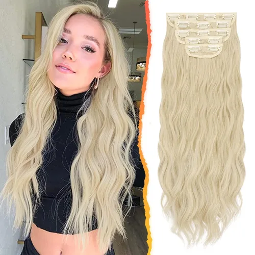 Vista 44 de BARSDAR Extensiones de cabello ondulado con clip de 20 pulgadas, 5 piezas de cabello sintético grueso y suave, extensiones de cabello con clip