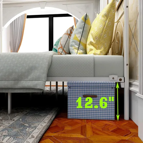 Vista 4 de Canopy Queen Bed Frame Platform Heavy Duty Steel Slat and Support with Headboard and Footboard No Box Spring Required，White